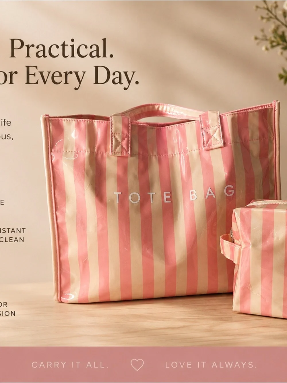 Pink Striped Tote Bag - Tote Bag